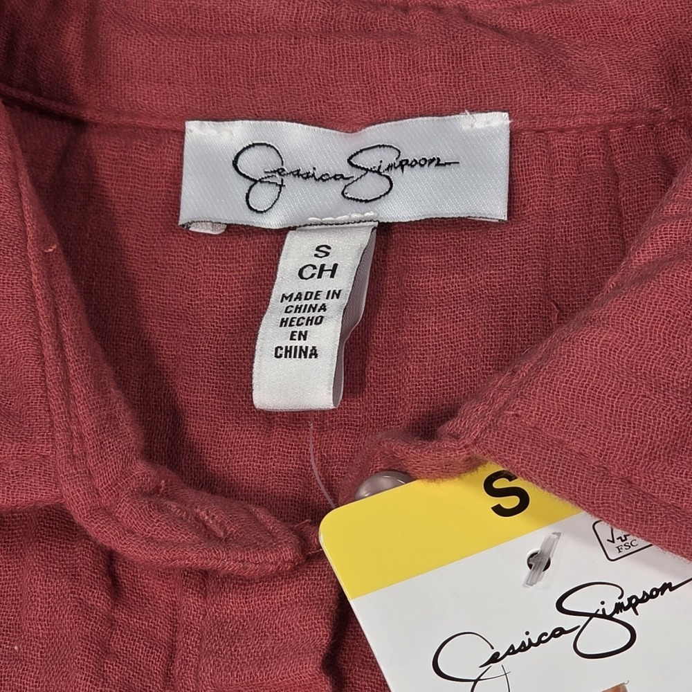 Jessica Simpson Women's Collared Relaxed Loose Fit Shirt, Coral Red, Size S - Picture 7 of 9